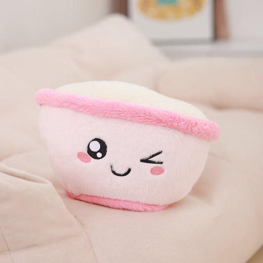 Kawaii Ramen Bowl Plush Pillow – Soft Noodle Soup Stuffed Toy with Cute Expressions
