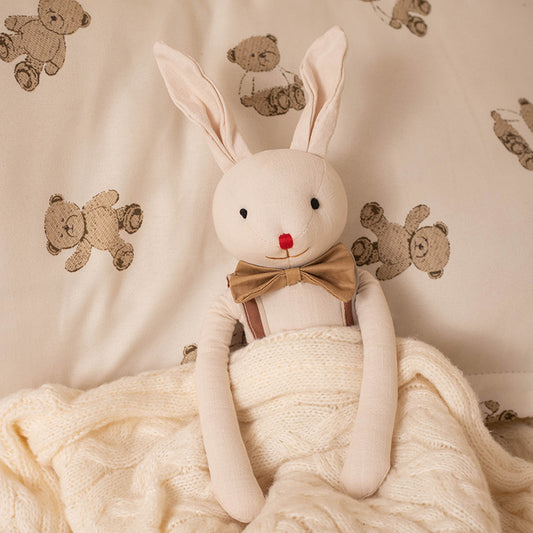 Vintage Linen Bunny Plush Doll – Soft Handmade Stuffed Animal Toy for Kids & Decor